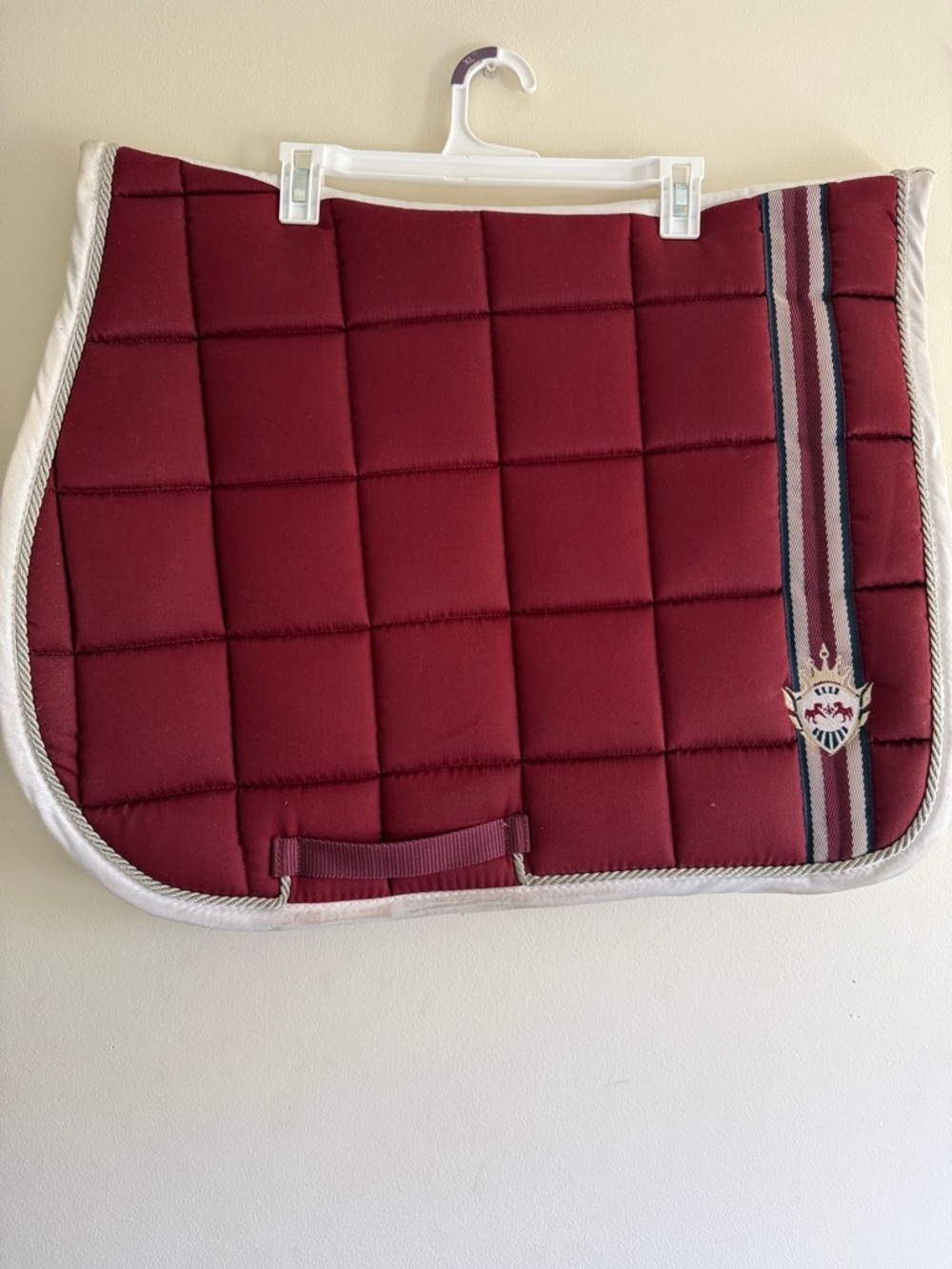 Burgundy Quilted Horse Saddle Pad with Striped Detail